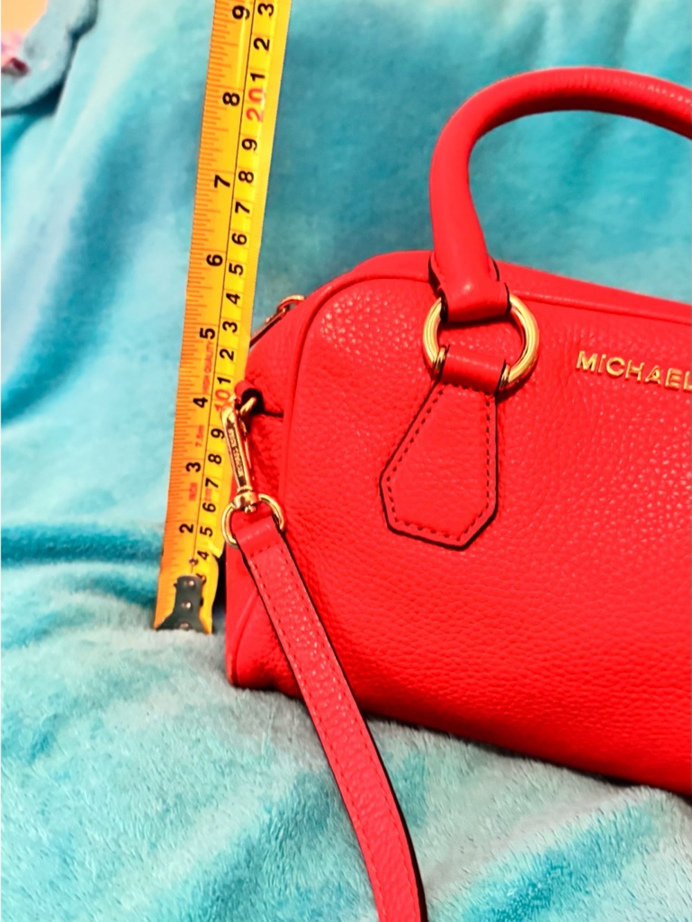 Michael Kors Bright Red Pebbled Leather Satchel with Tassel - Picture 7 of 8